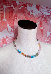 Natural Stone Charm Spring Clasp Beaded Necklace in Orange  *Final Sale*