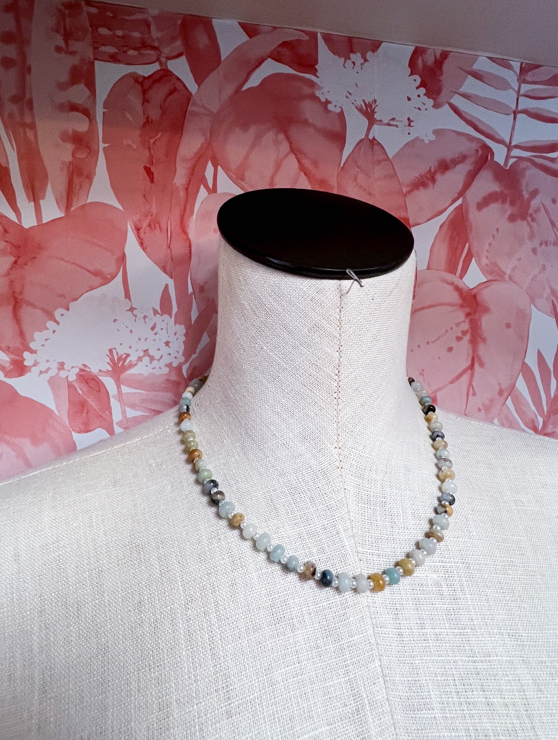Natural Stone Charm Spring Clasp Beaded Necklace in Pearl  *Final Sale*