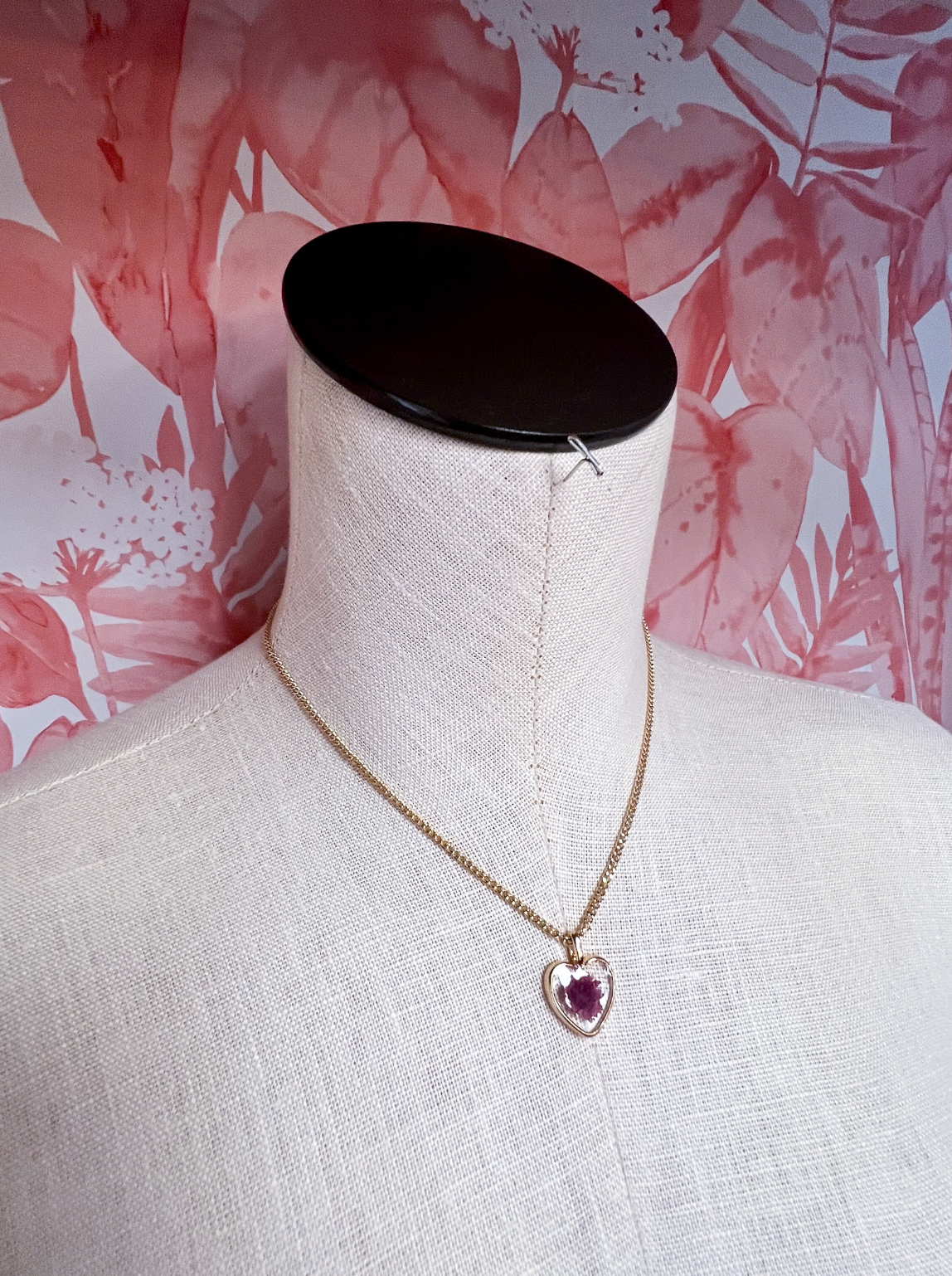 Dried Flower Heart Pendant Necklace in Purple  *Final Sale*
