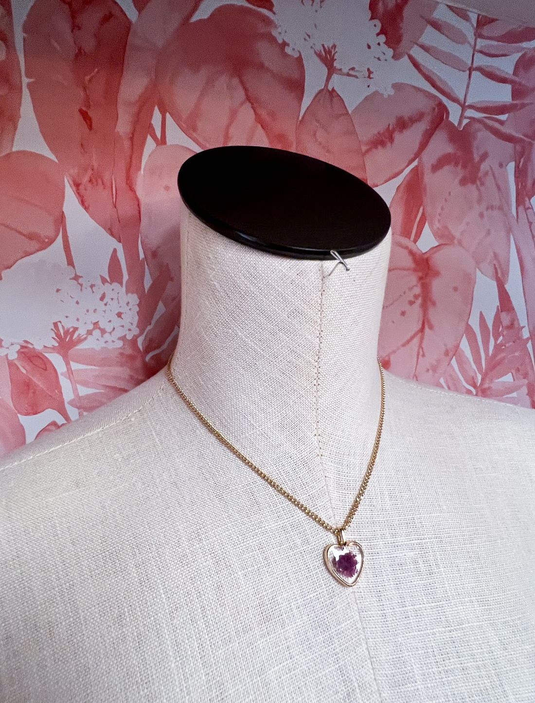 Dried Flower Heart Pendant Necklace in Purple  *Final Sale*
