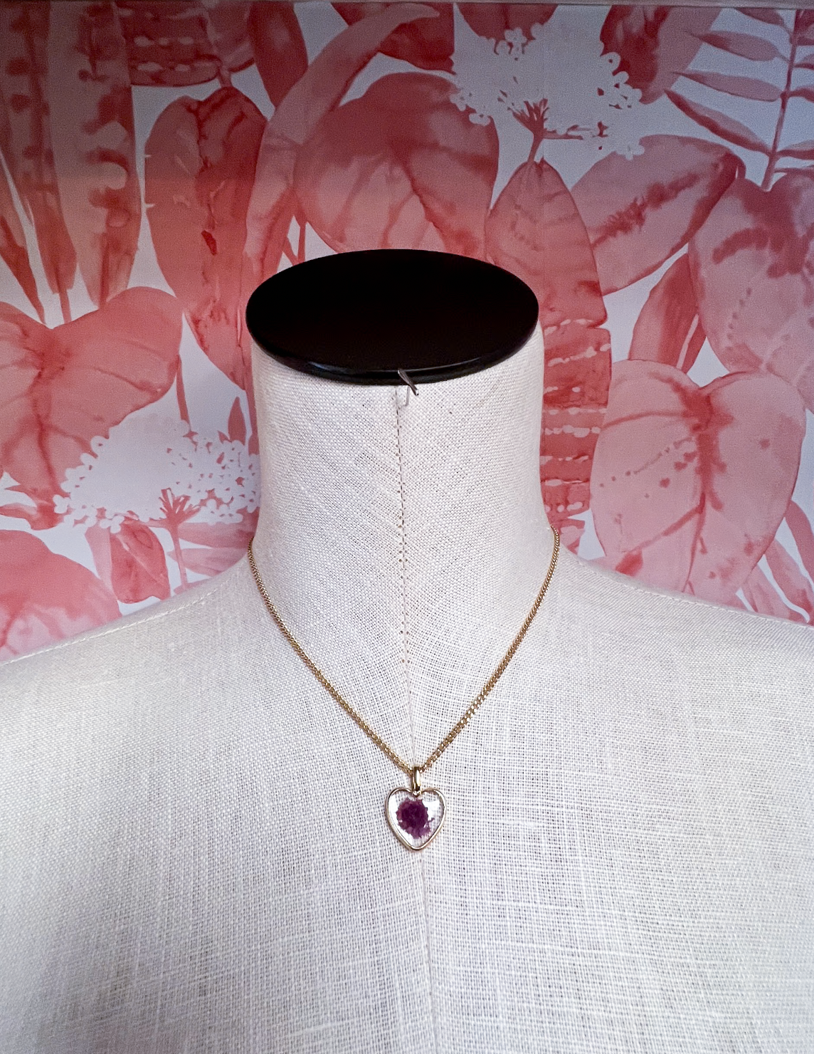 Dried Flower Heart Pendant Necklace in Purple  *Final Sale*