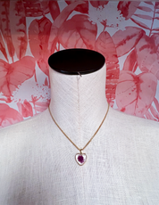 Dried Flower Heart Pendant Necklace in Purple  *Final Sale*