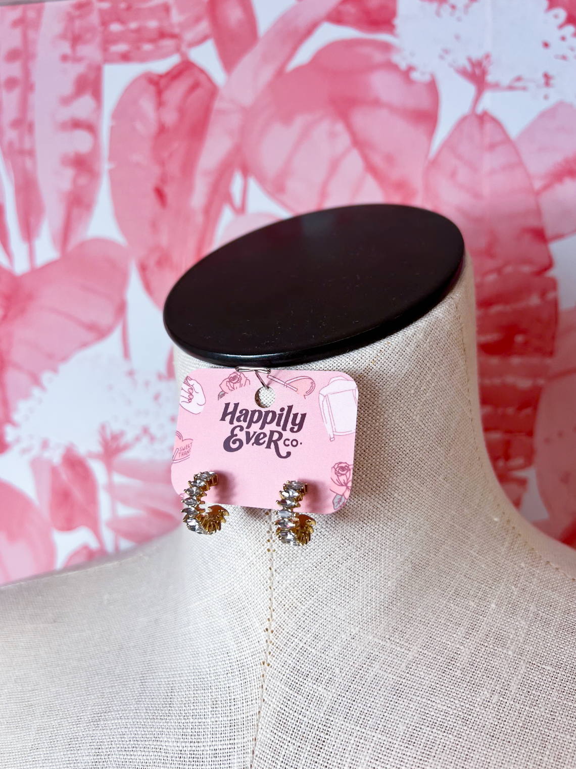 Marquise Cut Rhinestone Huggie Hoops in Gold *Final Sale*