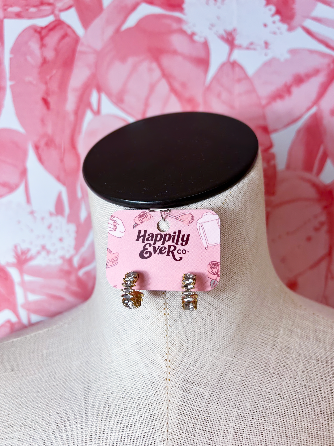 Marquise Cut Rhinestone Huggie Hoops in Gold *Final Sale*