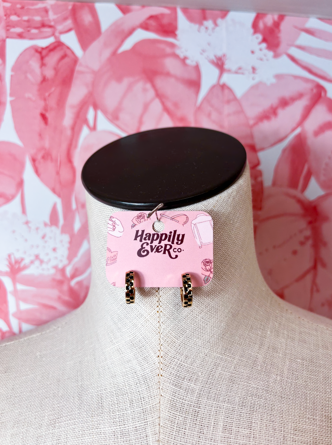 Mini Checker Hoop Huggie Earrings in Gold & Black *Final Sale*