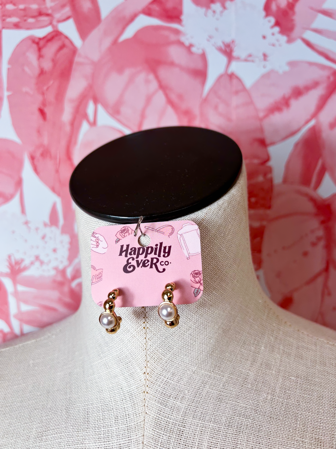 Drop of Pearl Hoop Huggie Earrings in Gold *Final Sale*