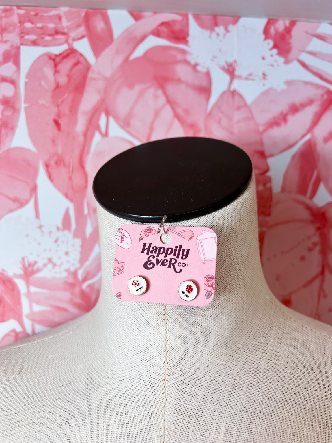 Rose Enamel Stud Earrings  *Final Sale*