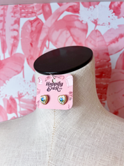 Heart Floral Porcelain Toile Pattern Stud Earrings in Gold *Final Sale*