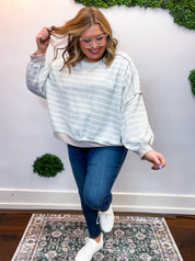Farmhouse Stripes Pullover in Grey & Stone