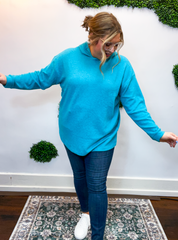 Snuggle Season Sweater Hoodie in Light Teal
