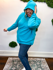 Snuggle Season Sweater Hoodie in Light Teal