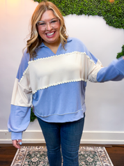 Ric Rac Darling Pullover in Denim & Cream