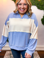 Ric Rac Darling Pullover in Denim & Cream