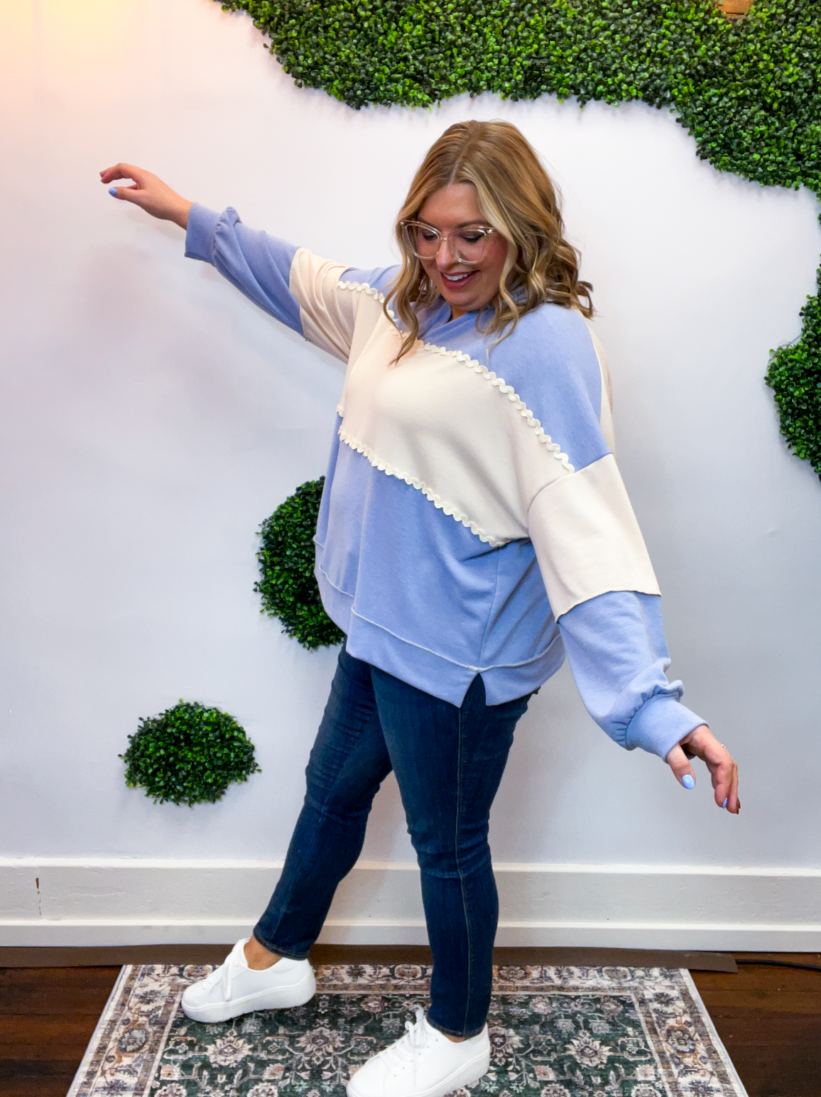 Ric Rac Darling Pullover in Denim & Cream