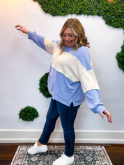 Ric Rac Darling Pullover in Denim & Cream