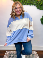 Ric Rac Darling Pullover in Denim & Cream