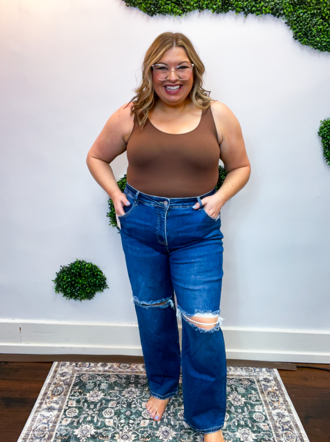 Tummy Control High Rise Crop Girlfriend Jeans by Risen in Dark Wash