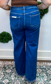 Tummy Control High Rise Crop Girlfriend Jeans by Risen in Dark Wash