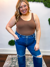 Tummy Control High Rise Crop Girlfriend Jeans by Risen in Dark Wash