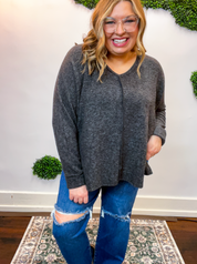 Creamy Comfort V-Neck Sweater in Black