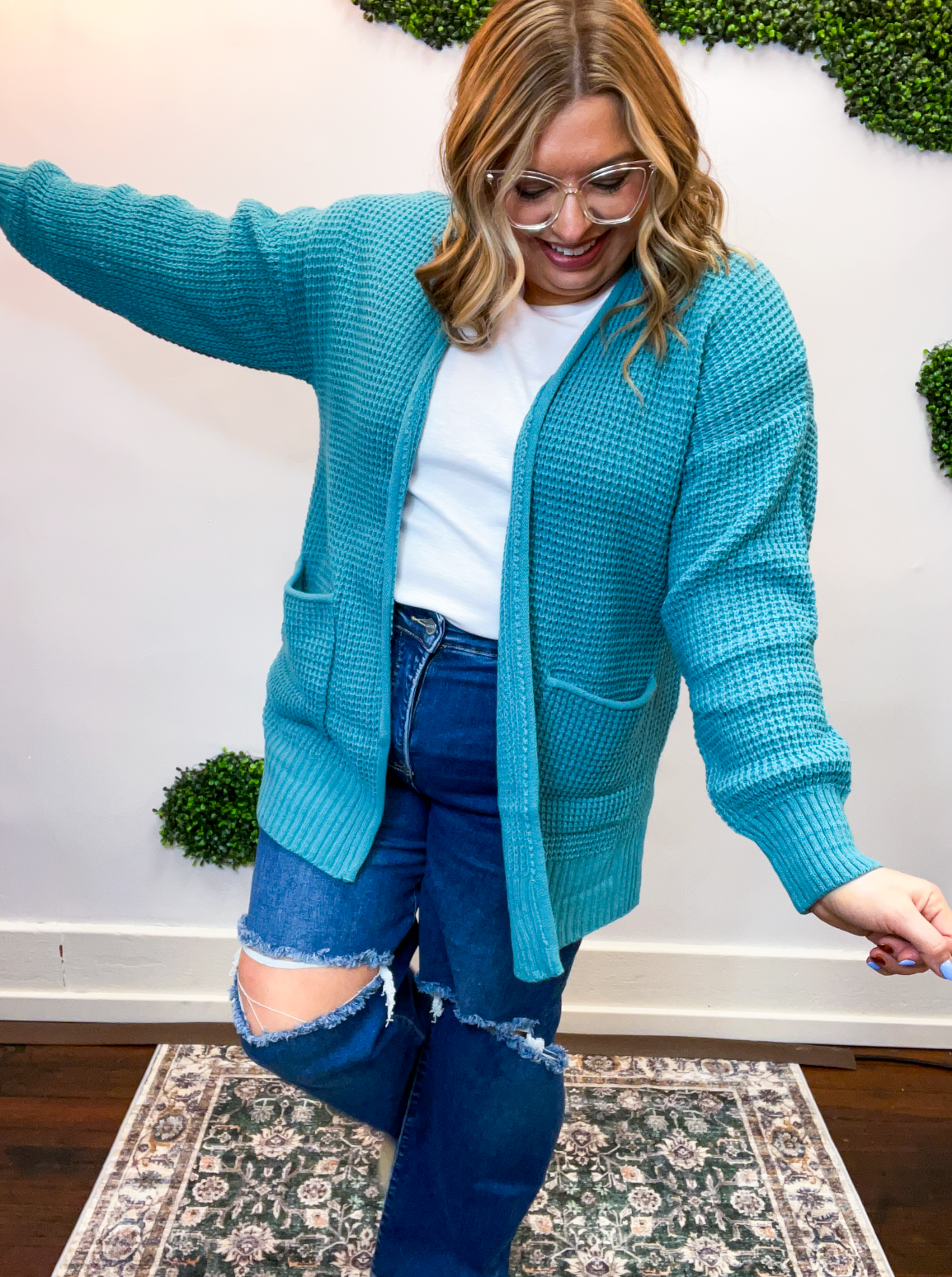 Cozy Corners Cardigan in Teal