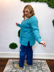 Cozy Corners Cardigan in Teal