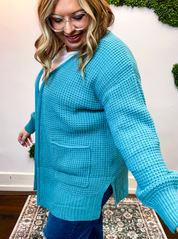 Cozy Corners Cardigan in Teal