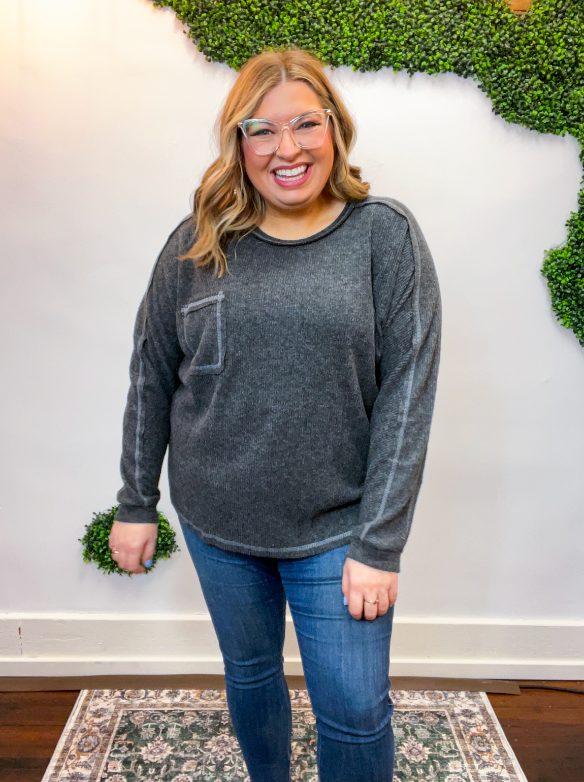 Cozy Ridge Ribbed Pullover in Black