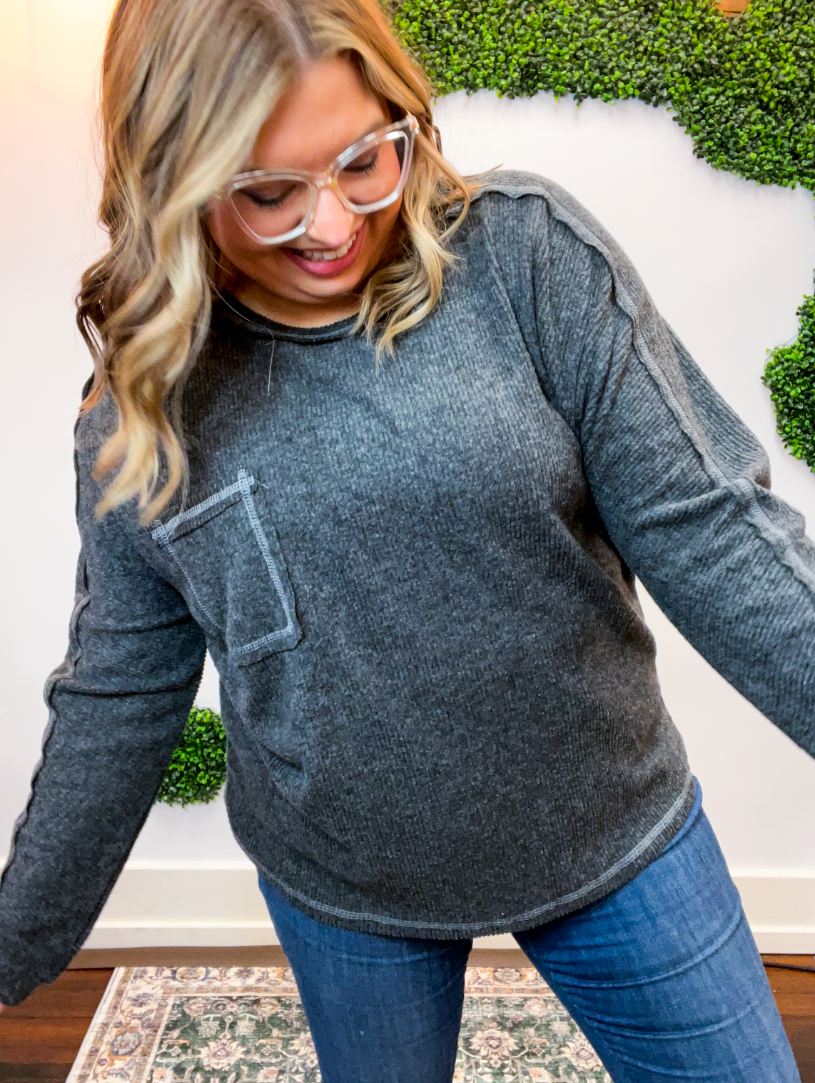 Cozy Ridge Ribbed Pullover in Black