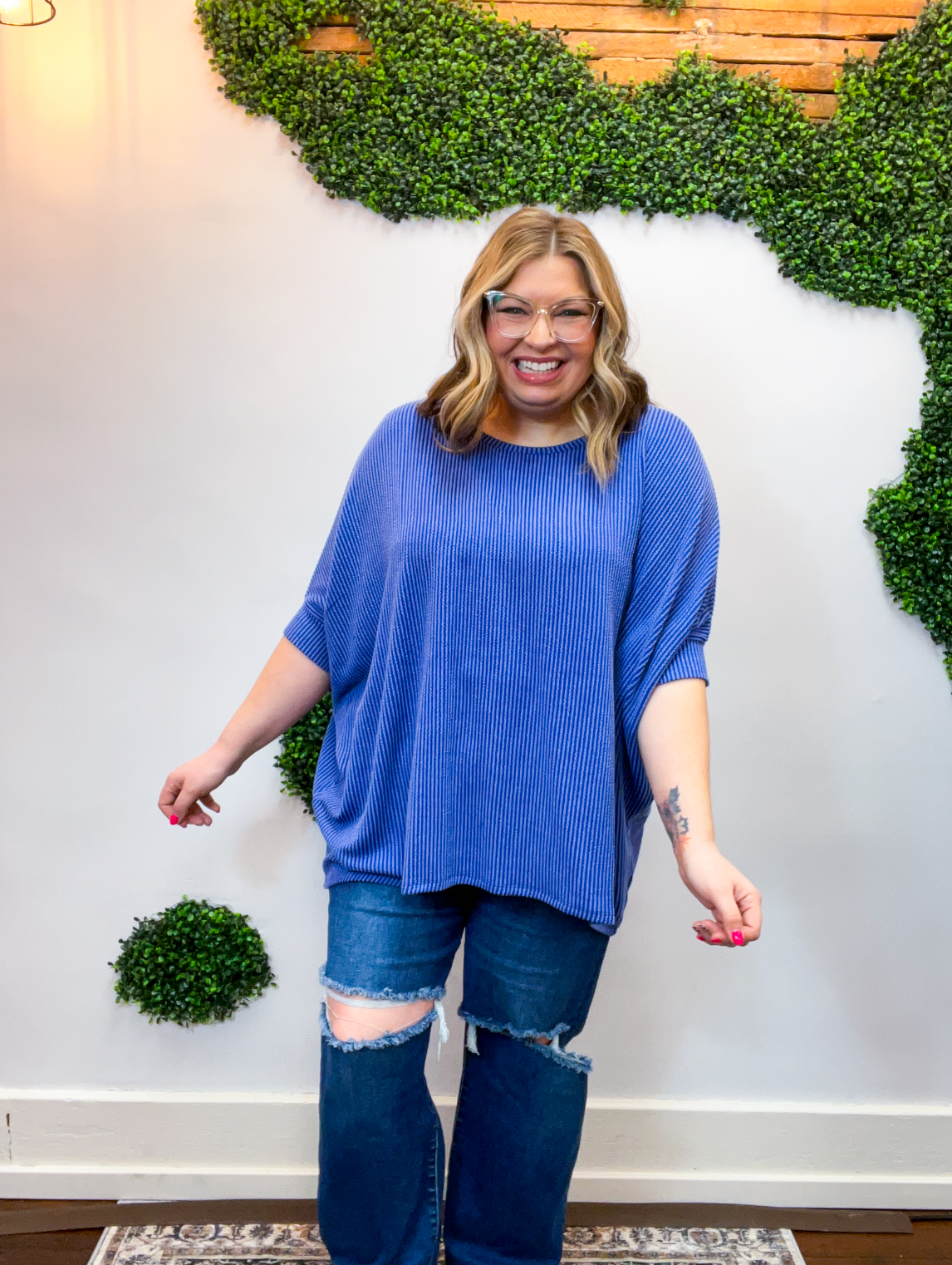 Ribbed Breeze Batwing Top in Classic Blue