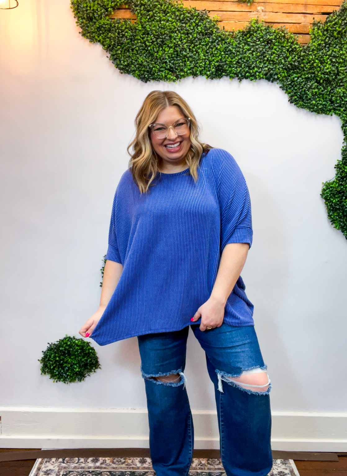 Ribbed Breeze Batwing Top in Classic Blue