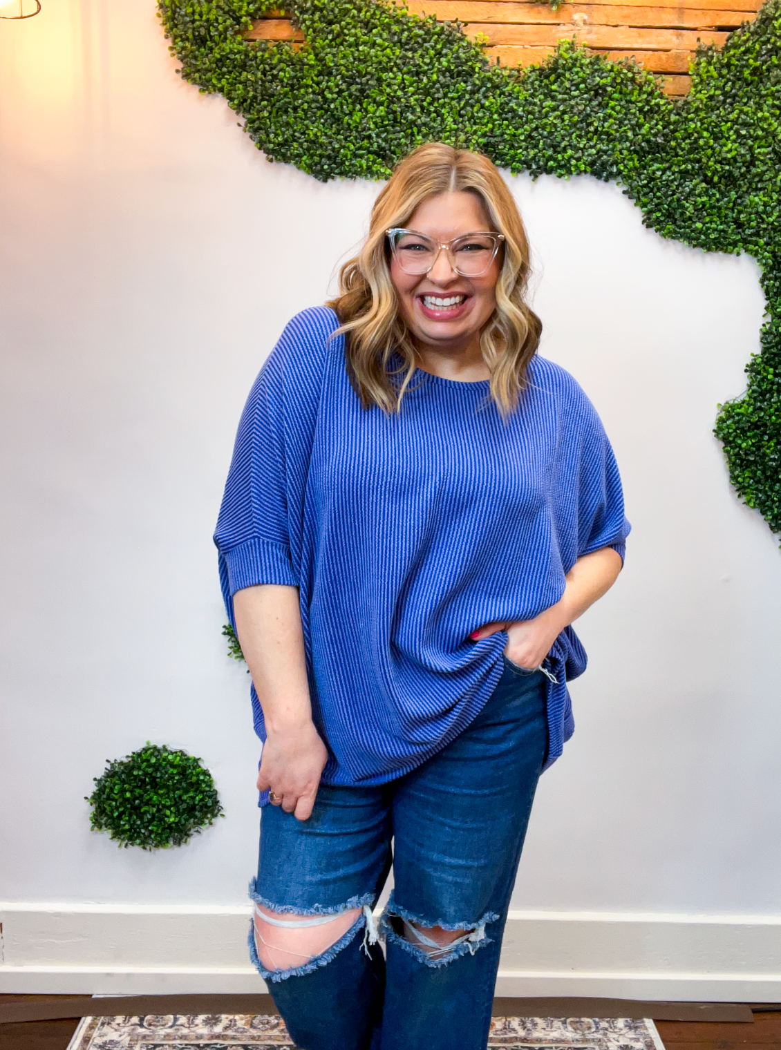 Ribbed Breeze Batwing Top in Classic Blue