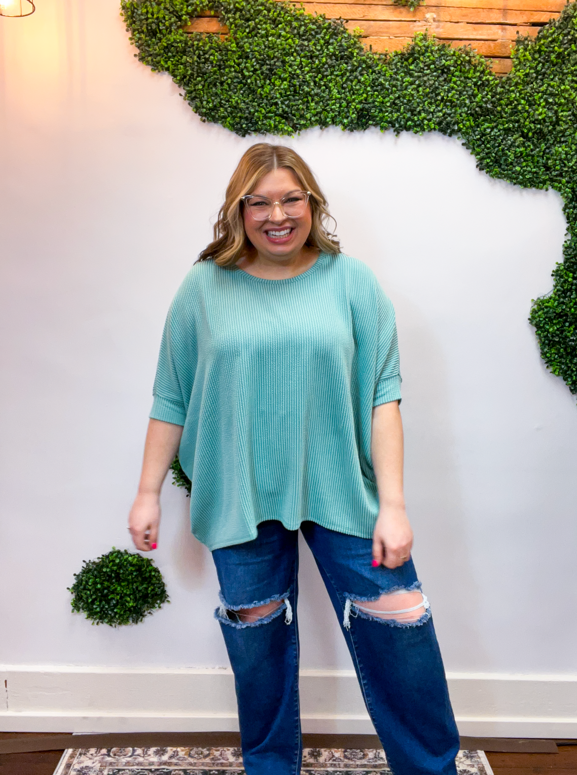 Ribbed Breeze Batwing Top in Jade