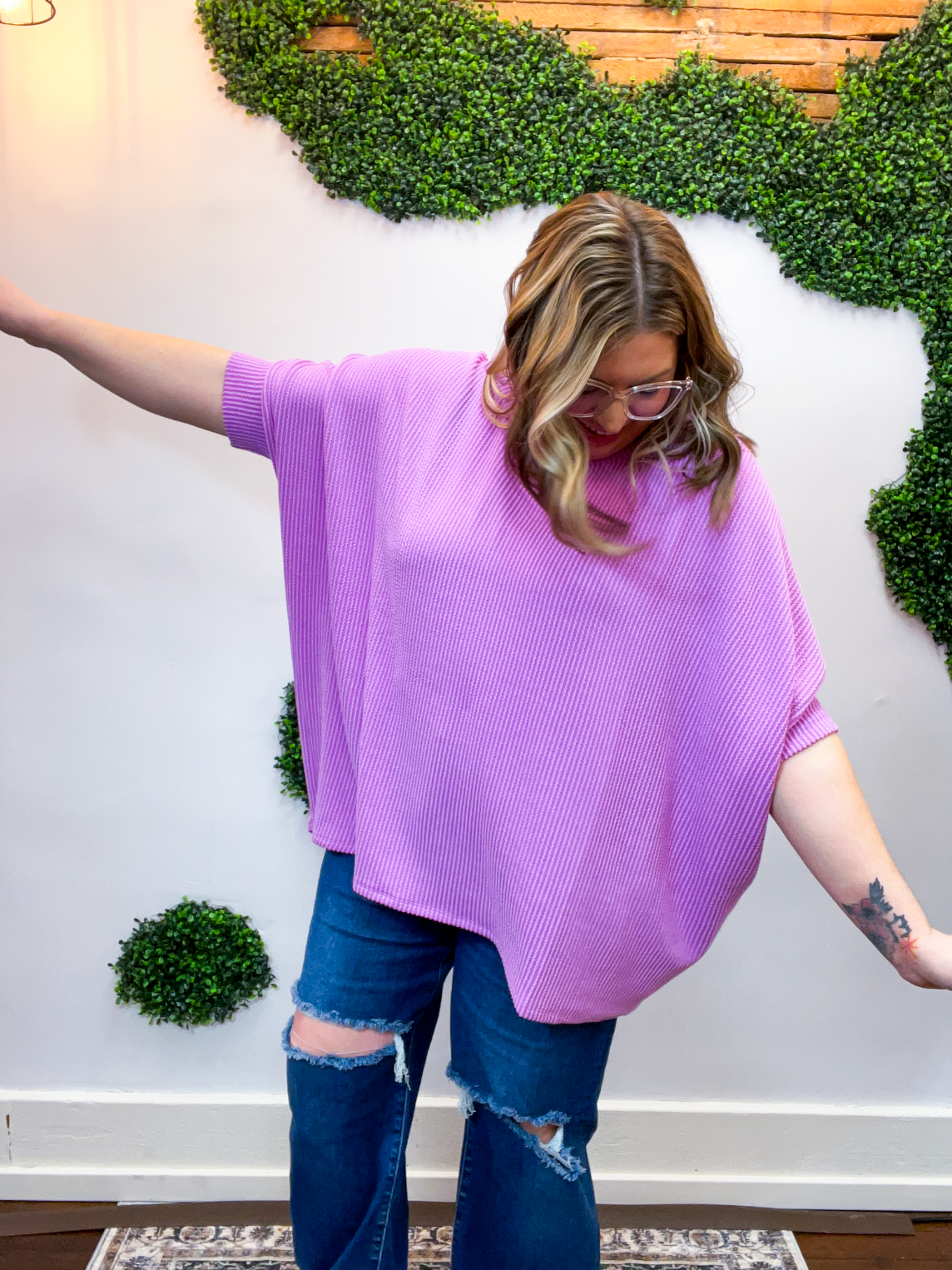 Ribbed Breeze Batwing Top in Spring Violet