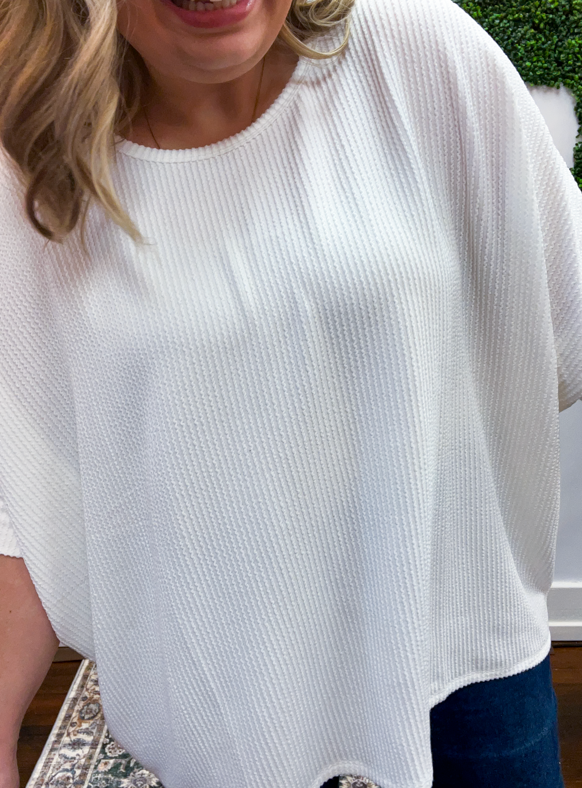 Ribbed Breeze Batwing Top in White