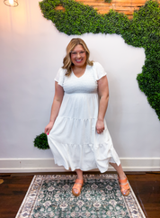 Main Street Moment Smocked Tiered Dress in White