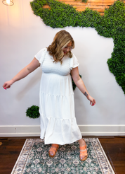 Main Street Moment Smocked Tiered Dress in White