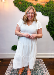 Main Street Moment Smocked Tiered Dress in White