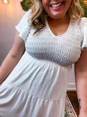 Main Street Moment Smocked Tiered Dress in White