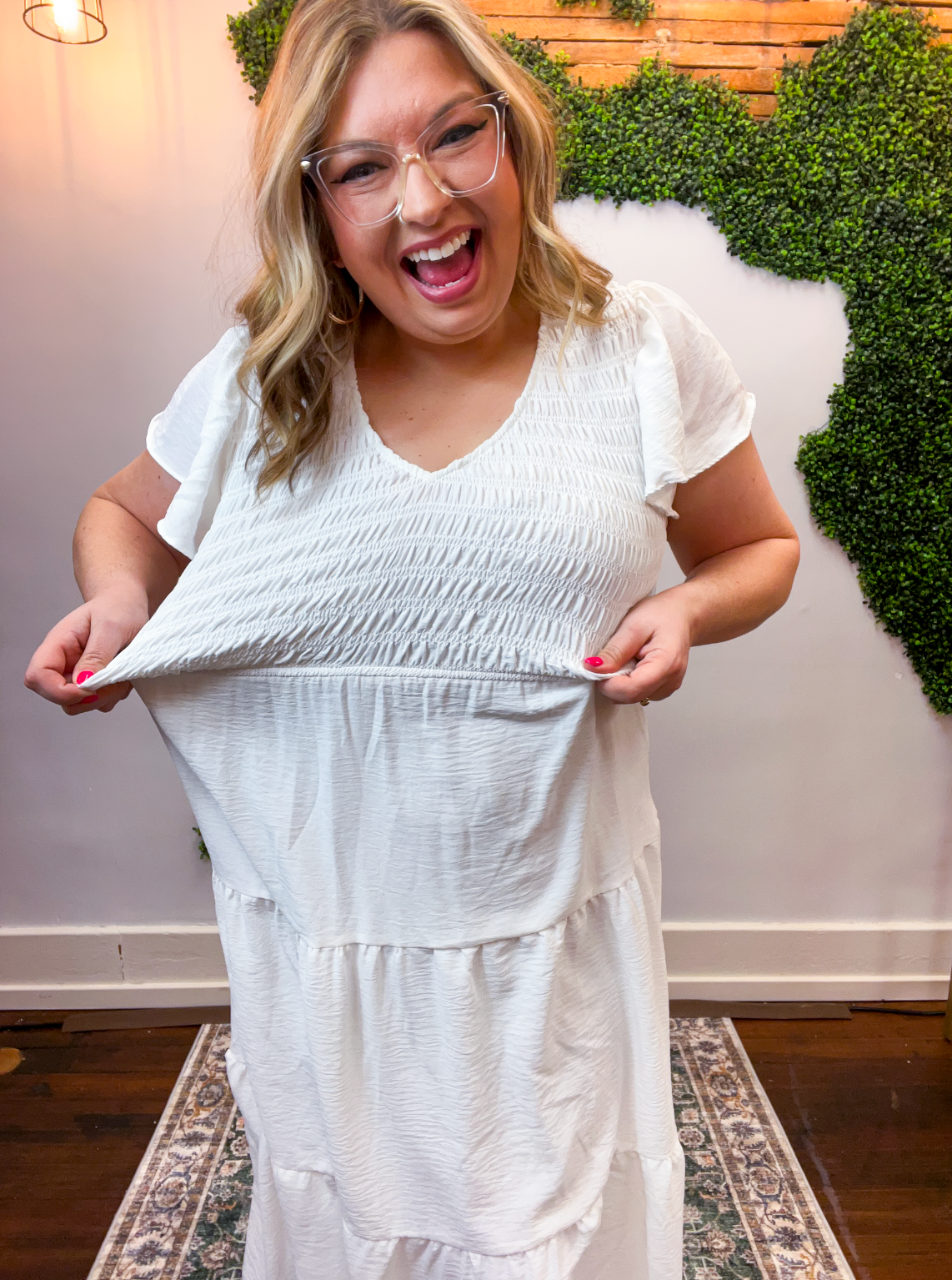 Main Street Moment Smocked Tiered Dress in White