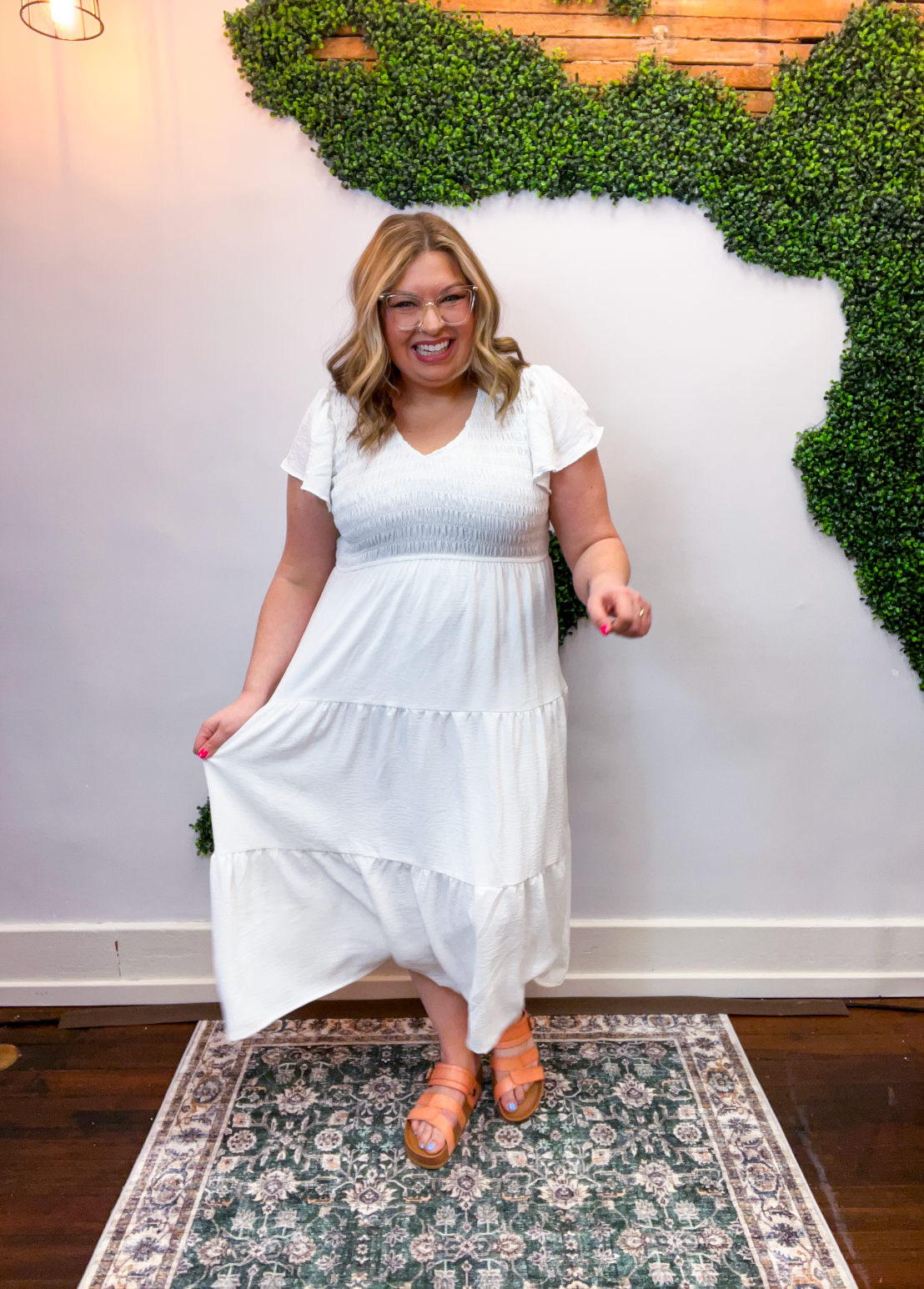 Main Street Moment Smocked Tiered Dress in White
