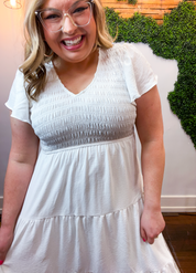 Main Street Moment Smocked Tiered Dress in White