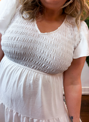 Main Street Moment Smocked Tiered Dress in White
