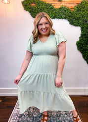 Main Street Moment Smocked Tiered Dress in Light Olive