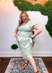 Main Street Moment Smocked Tiered Dress in Light Olive