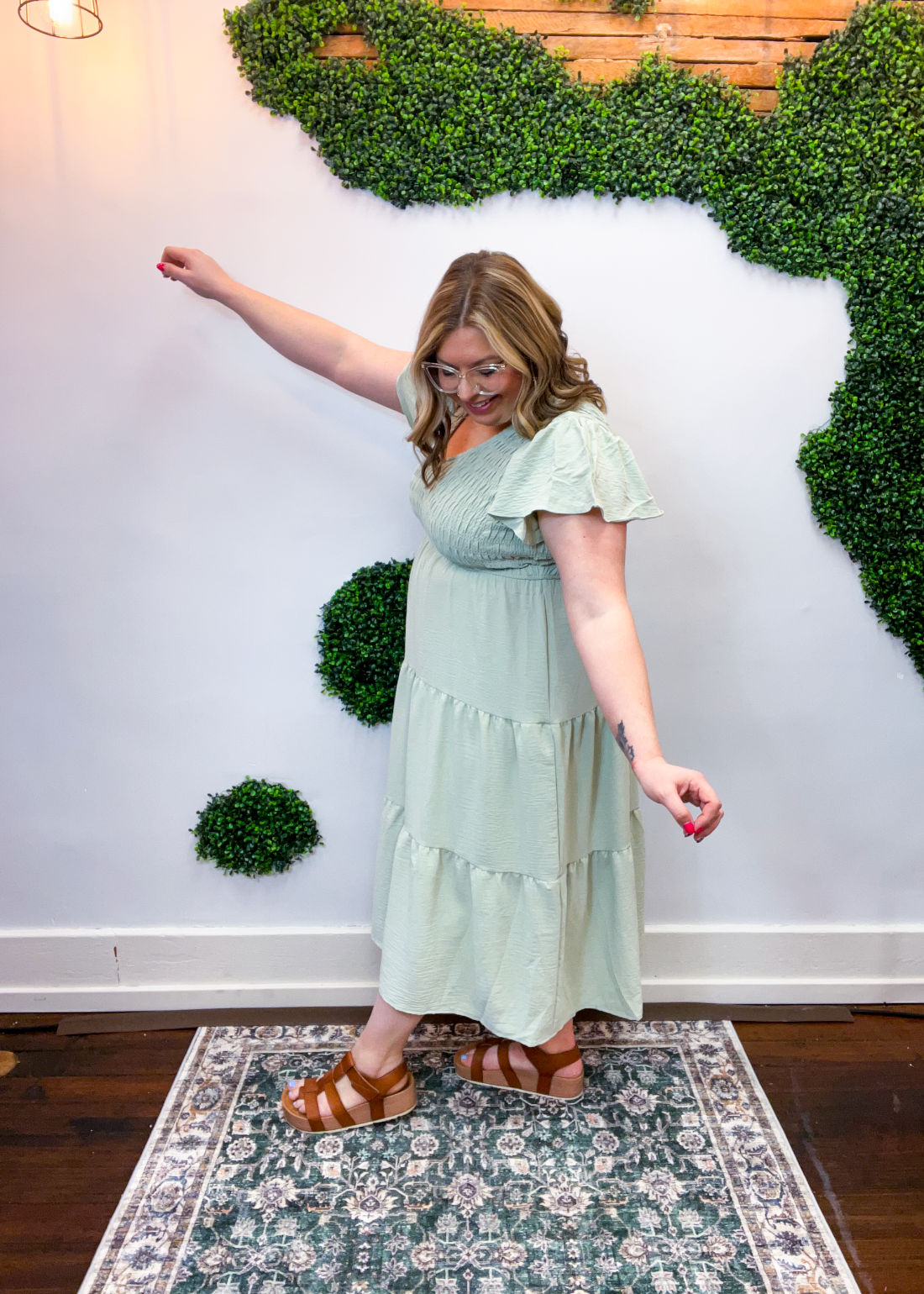 Main Street Moment Smocked Tiered Dress in Light Olive