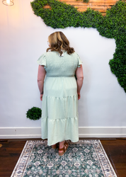 Main Street Moment Smocked Tiered Dress in Light Olive