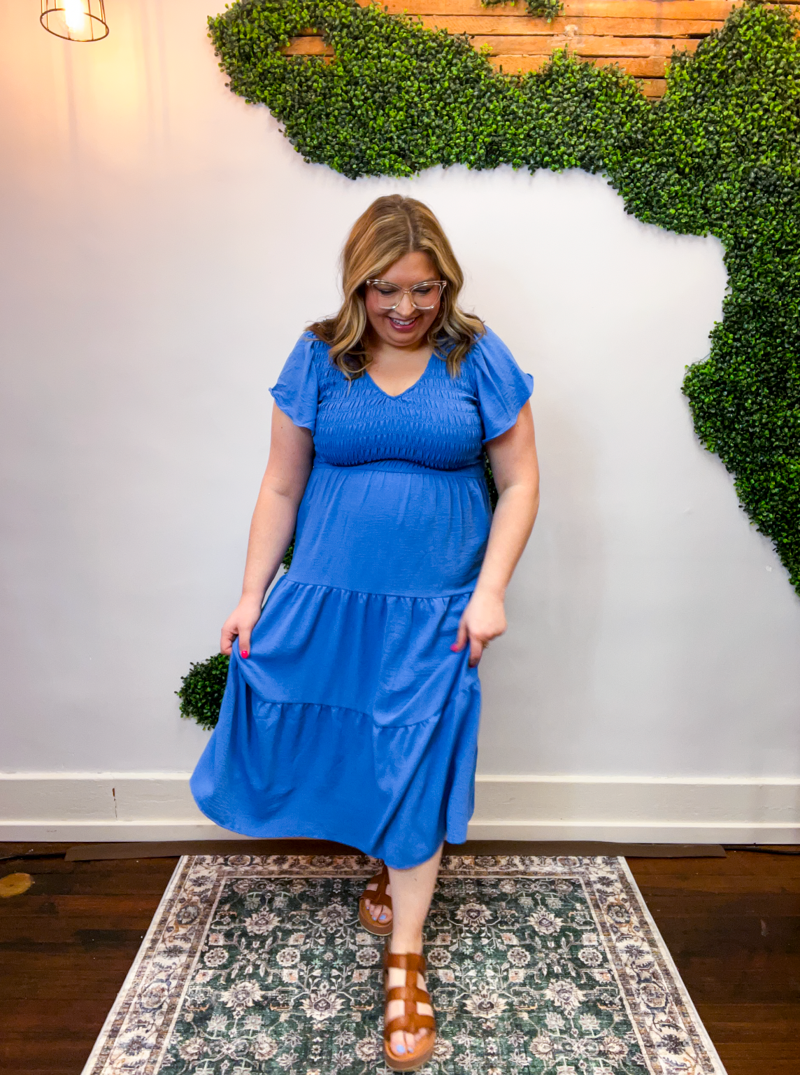 Main Street Moment Smocked Tiered Dress in Dusty Blue