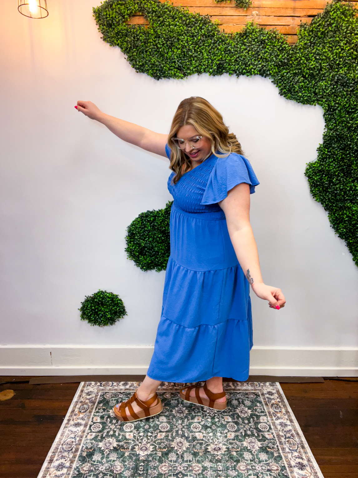 Main Street Moment Smocked Tiered Dress in Dusty Blue