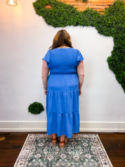 Main Street Moment Smocked Tiered Dress in Dusty Blue
